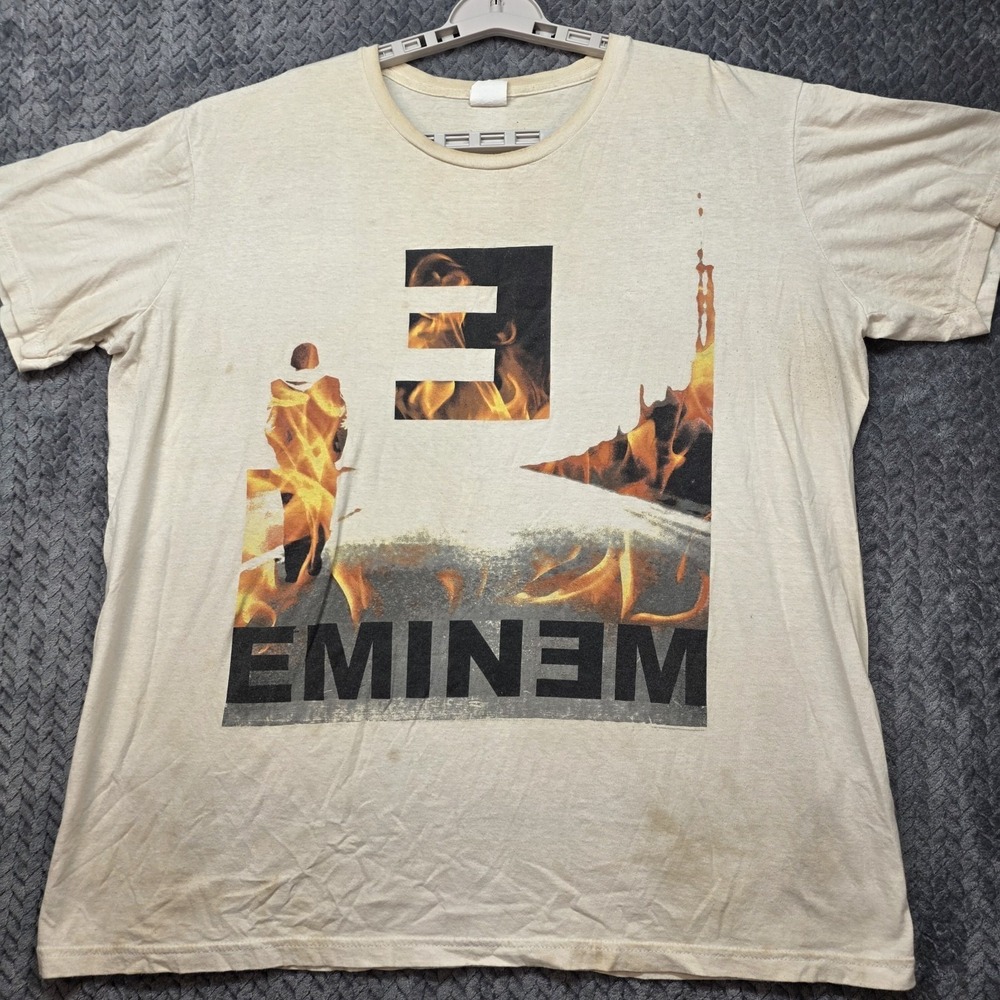 Eminem Men's Graphic T-Shirt 3X White Distressed Fire Print Bay‎ Island **READ**